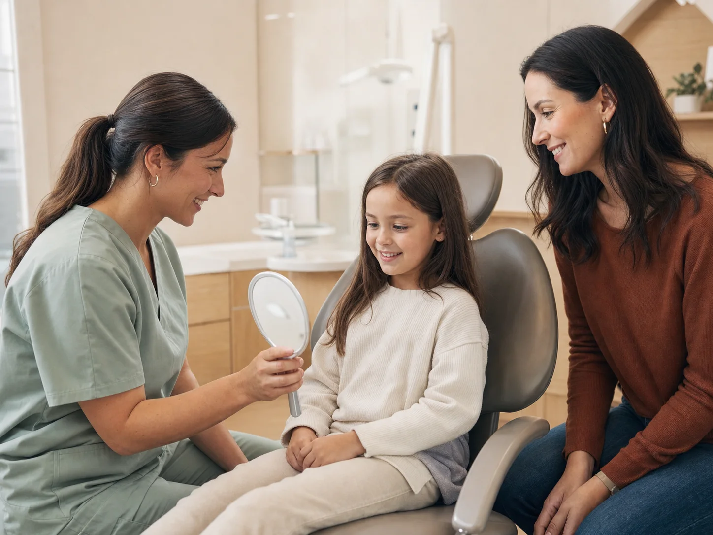 Une jeune patiente en confiance avec son hygiéniste dentaire